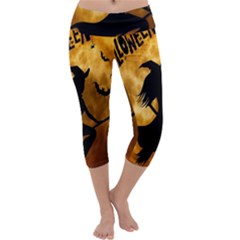 Halloween Wicked Witch Bat Moon Night Capri Yoga Leggings