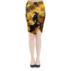 Halloween Wicked Witch Bat Moon Night Midi Wrap Pencil Skirt