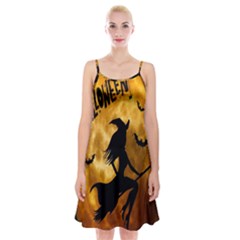 Halloween Wicked Witch Bat Moon Night Spaghetti Strap Velvet Dress by Alisyart