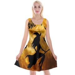 Halloween Wicked Witch Bat Moon Night Reversible Velvet Sleeveless Dress