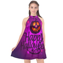 Happy Ghost Halloween Halter Neckline Chiffon Dress 