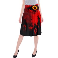 Big Eye Fire Black Red Night Crow Bird Ghost Halloween Midi Beach Skirt
