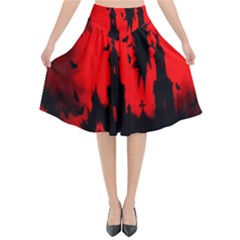 Big Eye Fire Black Red Night Crow Bird Ghost Halloween Flared Midi Skirt