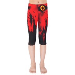 Big Eye Fire Black Red Night Crow Bird Ghost Halloween Kids  Capri Leggings 