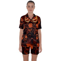 Halloween Pumpkins Tree Night Black Eye Jungle Moon Satin Short Sleeve Pyjamas Set by Alisyart