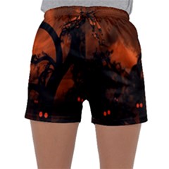 Halloween Pumpkins Tree Night Black Eye Jungle Moon Sleepwear Shorts by Alisyart