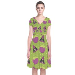 Hat Formula Purple Green Polka Dots Short Sleeve Front Wrap Dress by Alisyart