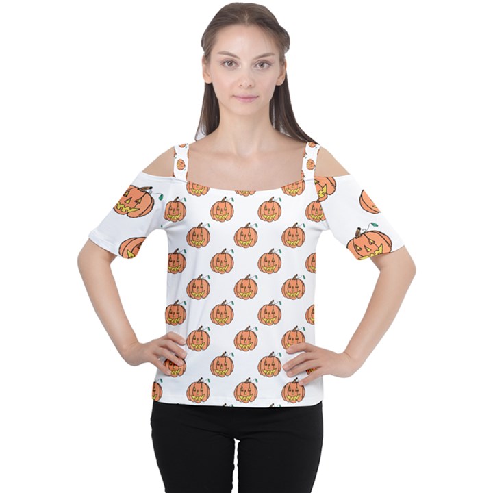 Face Mask Ghost Halloween Pumpkin Pattern Cutout Shoulder Tee