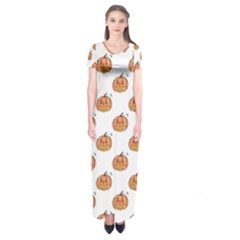 Face Mask Ghost Halloween Pumpkin Pattern Short Sleeve Maxi Dress