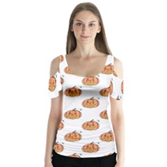 Face Mask Ghost Halloween Pumpkin Pattern Butterfly Sleeve Cutout Tee 