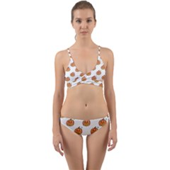 Face Mask Ghost Halloween Pumpkin Pattern Wrap Around Bikini Set