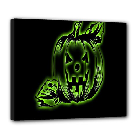 Pumpkin Black Halloween Neon Green Face Mask Smile Deluxe Canvas 24  X 20  