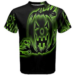 Pumpkin Black Halloween Neon Green Face Mask Smile Men s Cotton Tee by Alisyart