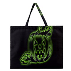 Pumpkin Black Halloween Neon Green Face Mask Smile Zipper Large Tote Bag