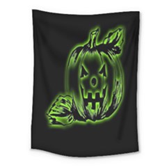 Pumpkin Black Halloween Neon Green Face Mask Smile Medium Tapestry by Alisyart