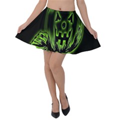 Pumpkin Black Halloween Neon Green Face Mask Smile Velvet Skater Skirt