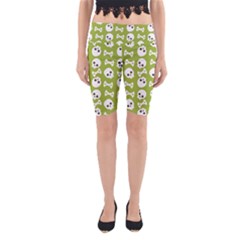 Skull Bone Mask Face White Green Yoga Cropped Leggings