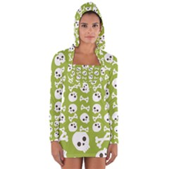 Skull Bone Mask Face White Green Long Sleeve Hooded T-shirt by Alisyart