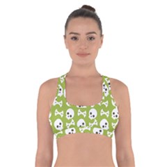 Skull Bone Mask Face White Green Cross Back Sports Bra by Alisyart