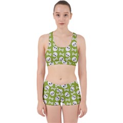 Skull Bone Mask Face White Green Work It Out Sports Bra Set by Alisyart