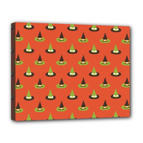 Hat Wicked Witch Ghost Halloween Red Green Black Canvas 14  X 11 