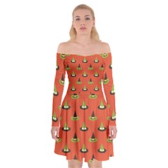 Hat Wicked Witch Ghost Halloween Red Green Black Off Shoulder Skater Dress