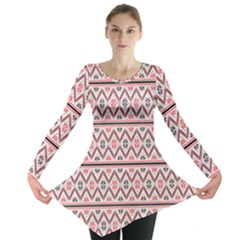 Red Flower Star Patterned Long Sleeve Tunic  by Alisyart