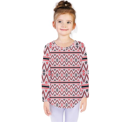 Red Flower Star Patterned Kids  Long Sleeve Tee by Alisyart