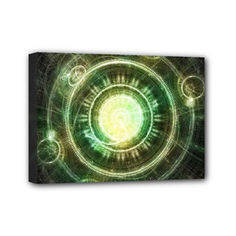 Green Chaos Clock, Steampunk Alchemy Fractal Mandala Mini Canvas 7  X 5  by jayaprime