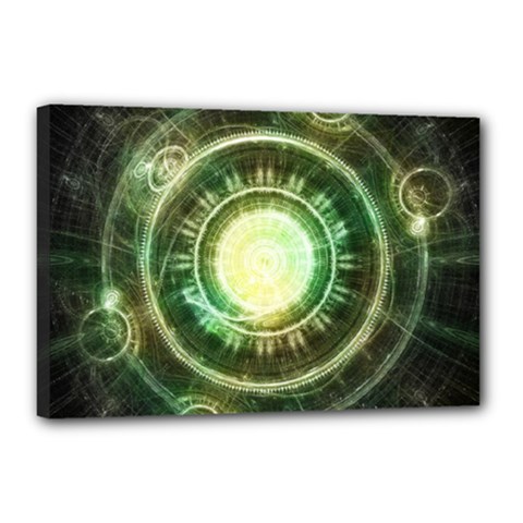 Green Chaos Clock, Steampunk Alchemy Fractal Mandala Canvas 18  X 12  by jayaprime