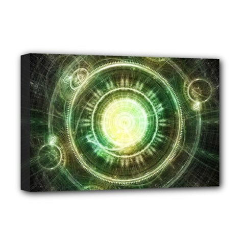 Green Chaos Clock, Steampunk Alchemy Fractal Mandala Deluxe Canvas 18  X 12   by jayaprime