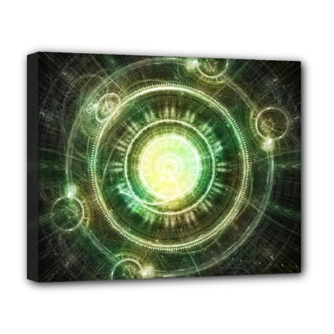 Green Chaos Clock, Steampunk Alchemy Fractal Mandala Deluxe Canvas 20  X 16   by jayaprime