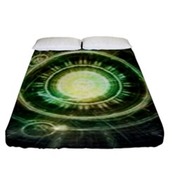 Green Chaos Clock, Steampunk Alchemy Fractal Mandala Fitted Sheet (king Size) by jayaprime