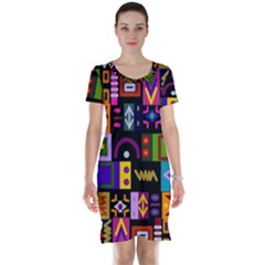 Abstract A Colorful Modern Illustration Short Sleeve Nightdress