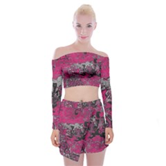 Graffiti Off Shoulder Top With Mini Skirt Set by ValentinaDesign