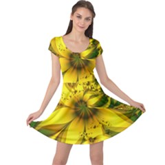 Beautiful Yellow-green Meadow Of Daffodil Flowers Cap Sleeve Dress by jayaprime