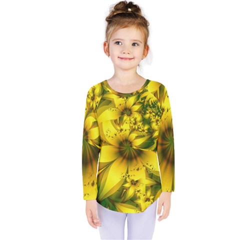 Beautiful Yellow-green Meadow Of Daffodil Flowers Kids  Long Sleeve Tee by jayaprime