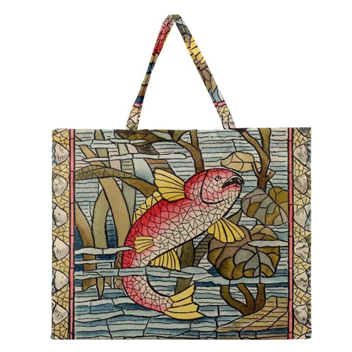 Fish Underwater Cubism Mosaic Zipper Large Tote Bag