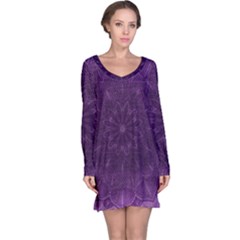 Background Purple Mandala Lilac Long Sleeve Nightdress by Celenk