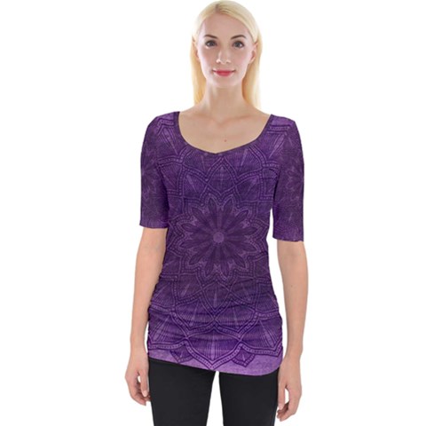 Background Purple Mandala Lilac Wide Neckline Tee by Celenk