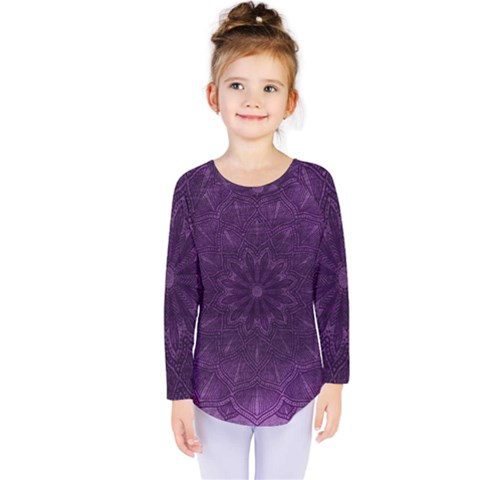 Background Purple Mandala Lilac Kids  Long Sleeve Tee by Celenk