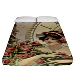 French Vintage Girl Roses Clock Fitted Sheet (king Size) by Celenk