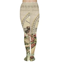 French Vintage Girl Roses Clock Women s Tights
