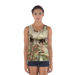 French Vintage Girl Roses Clock Sport Tank Top 