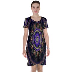 Fractal Vintage Colorful Decorative Short Sleeve Nightdress