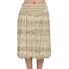 Vintage Beige Music Notes Velvet Flared Midi Skirt