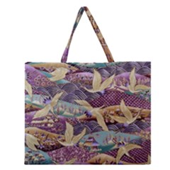 Textile Fabric Cloth Pattern Zipper Large Tote Bag by Celenk