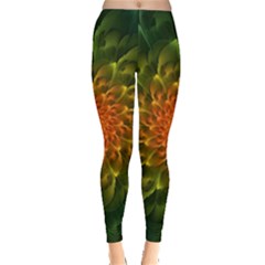 Beautiful Orange-green Desert Cactus Fractalspiral Leggings  by jayaprime