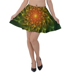 Beautiful Orange-green Desert Cactus Fractalspiral Velvet Skater Skirt by jayaprime