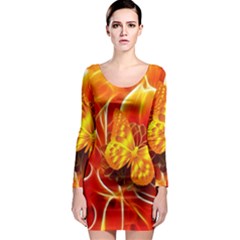 Arrangement Butterfly Aesthetics Orange Background Long Sleeve Bodycon Dress by Celenk